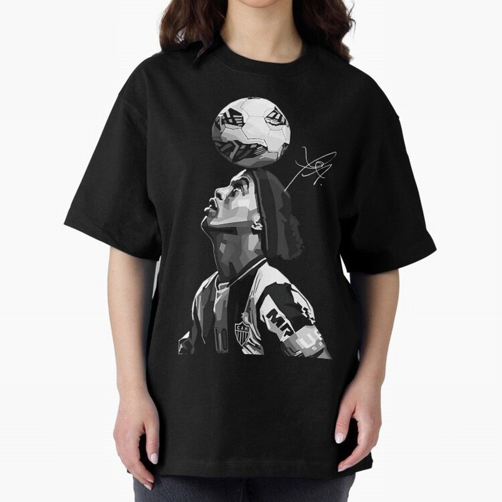 Ronaldinho - black white Oversized T-Shirt Treasure FIFA World Cup 2026 Group Stage Capturing Mbappe and Neymar, Argentina and Brazil Energy, Fan Favorite Moments, National Team Passion, Big Match Drama and Soccer History; Ideal for Fans Who Follow