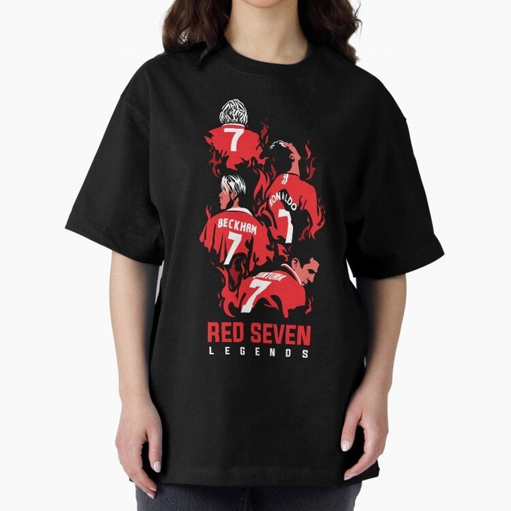 The Red Seven - Man Utd Oversized T-Shirt Make Every Kick Count in Global Football Passion for FIFA World Cup 2026 Group Stage, Celebrating CR7, England, France and Netherlands, Global Supporter Spirit, Legendary Goals, National Colors and