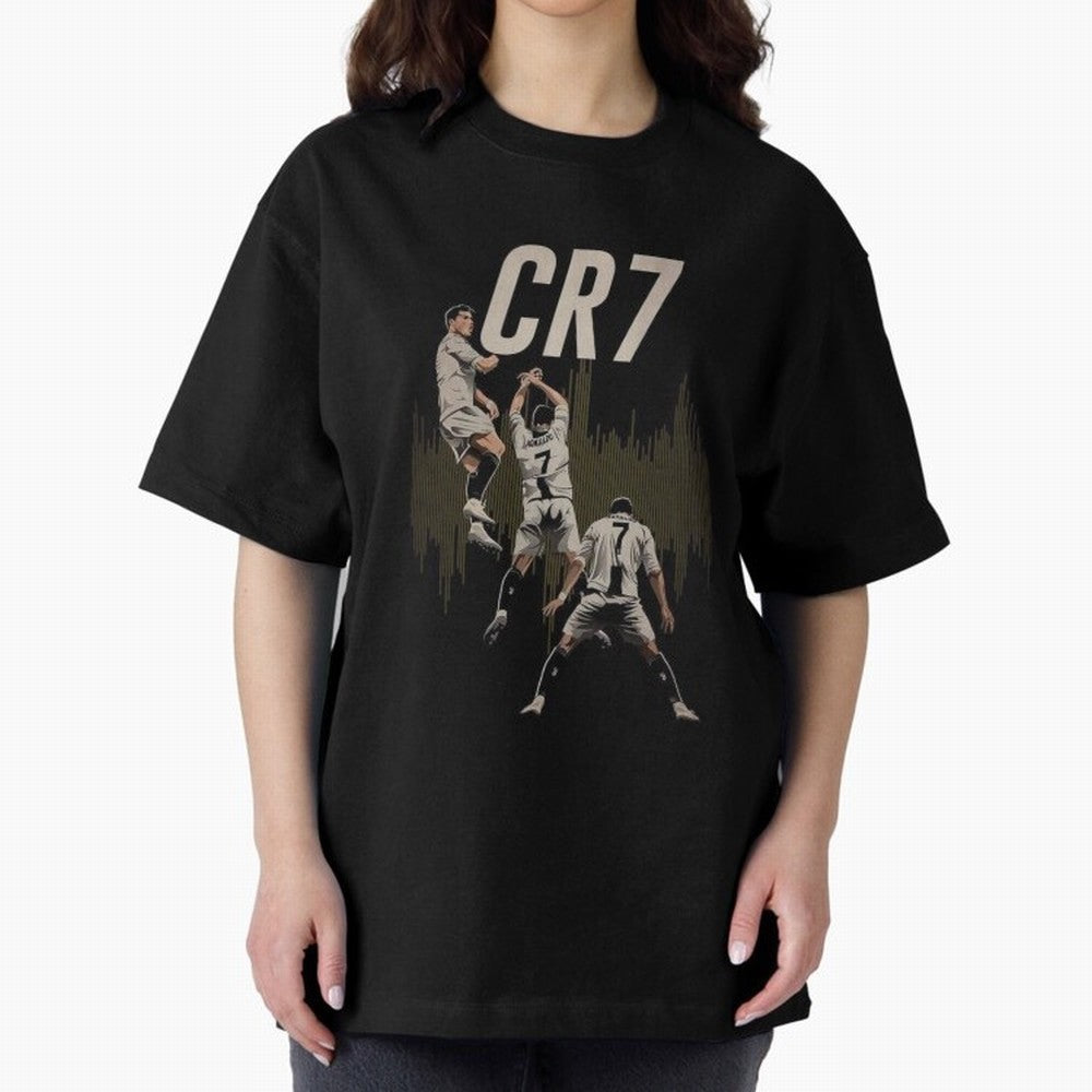 Illustration Ronaldo Design Oversized T-Shirt Celebrate National Team Dreams in FIFA World Cup 2026 for Fans of Haaland and Mbappe and Portugal, Bringing Football Festival Excitement, Trophy Ambitions, Country Rivalries and Star Player Buzz;