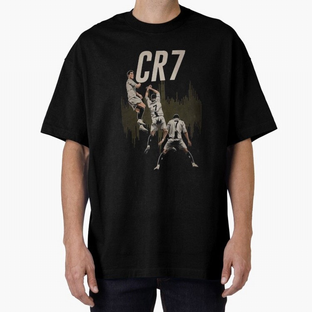 Illustration Ronaldo Design Oversized T-Shirt Celebrate National Team Dreams in FIFA World Cup 2026 for Fans of Haaland and Mbappe and Portugal, Bringing Football Festival Excitement, Trophy Ambitions, Country Rivalries and Star Player Buzz;