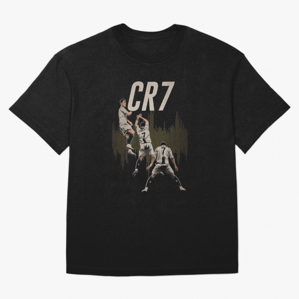 Illustration Ronaldo Design Oversized T-Shirt Celebrate National Team Dreams in FIFA World Cup 2026 for Fans of Haaland and Mbappe and Portugal, Bringing Football Festival Excitement, Trophy Ambitions, Country Rivalries and Star Player Buzz;