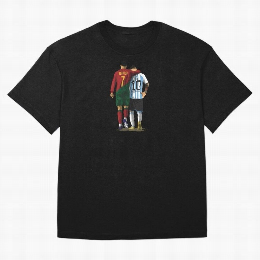 Messi Ronaldo Chit Chat Illustration Oversized T-Shirt Make the Season About Global Football Passion for FIFA World Cup 2026, Featuring Messi, Brazil, Portugal and Argentina, Football Festival Excitement, Trophy Ambitions, Country Rivalries and
