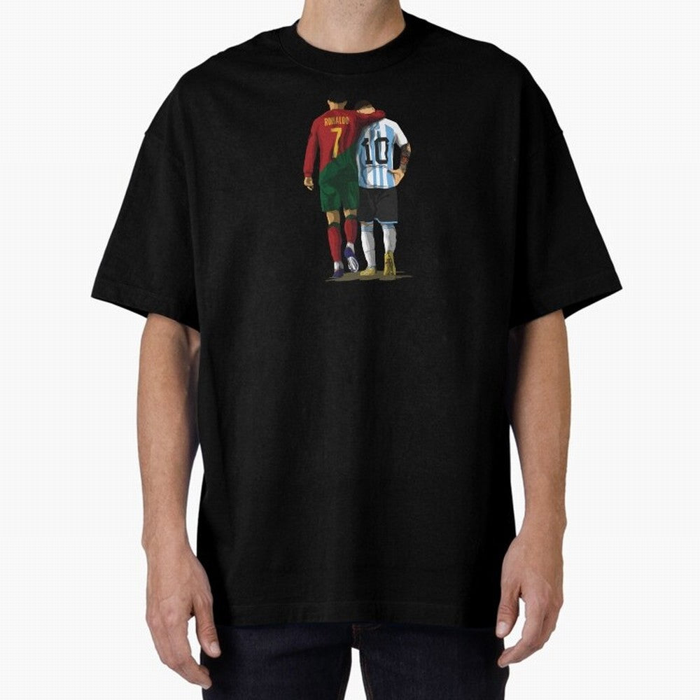 Messi Ronaldo Chit Chat Illustration Oversized T-Shirt Make the Season About Global Football Passion for FIFA World Cup 2026, Featuring Messi, Brazil, Portugal and Argentina, Football Festival Excitement, Trophy Ambitions, Country Rivalries and