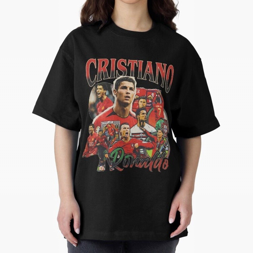 Retro Cristiano Ronaldo Oversized T-Shirt Cheer for FIFA World Cup 2026 USA Canada Mexico Inspired by Messi, CR7 and Mbappe, Brazil, Portugal and Argentina Energy, Football Passion, Legendary Performances, Festival Vibes and Supporter Community;
