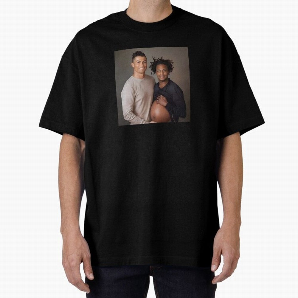 Cristiano Ronaldo and IShowSpeed pregnant. Oversized T-Shirt Feel the Heartbeat of FIFA World Cup 2026 Spirit, Filled with France and Portugal, Mbappe, Football History, Final Match Energy, Crowd Noise and Once in a Lifetime Moments; Great for
