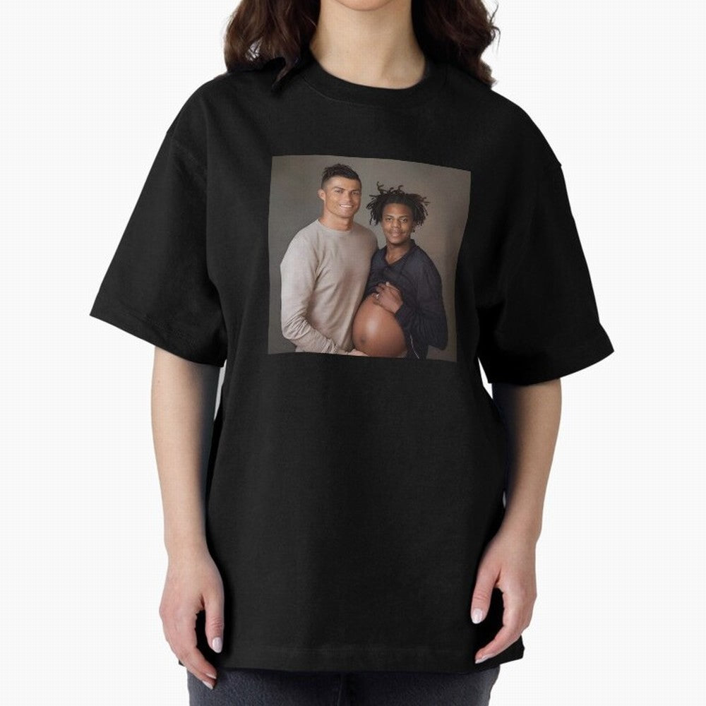 Cristiano Ronaldo and IShowSpeed pregnant. Oversized T-Shirt Feel the Heartbeat of FIFA World Cup 2026 Spirit, Filled with France and Portugal, Mbappe, Football History, Final Match Energy, Crowd Noise and Once in a Lifetime Moments; Great for