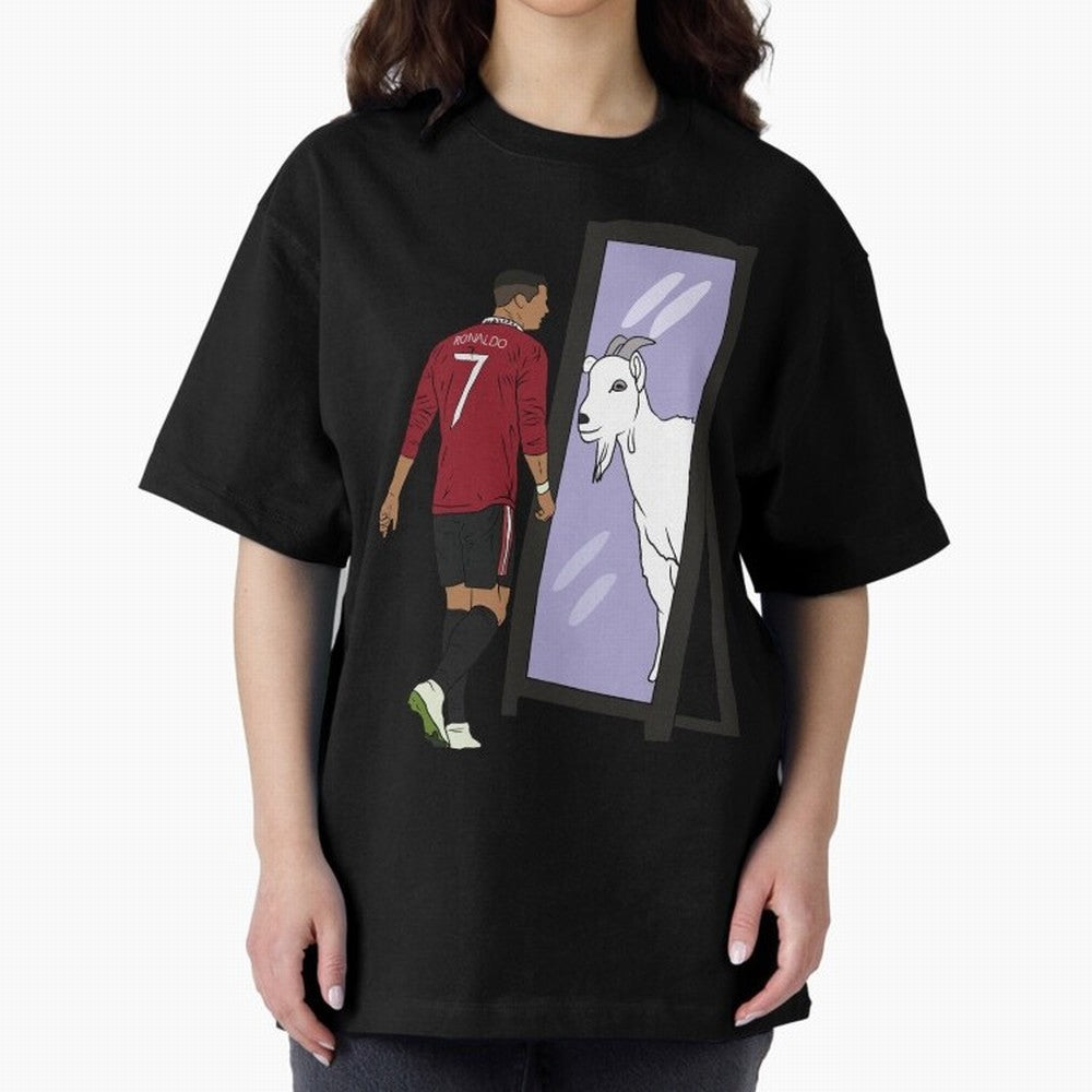 Cristiano Ronaldo Mirror GOAT Oversized T-Shirt Upgrade the FIFA World Cup 2026 Group Stage Journey through Neymar Highlights, Spain Pride, Vintage Soccer Flavor, Modern Football Stars, National Flags and Final Night Emotion; Made for Collectors