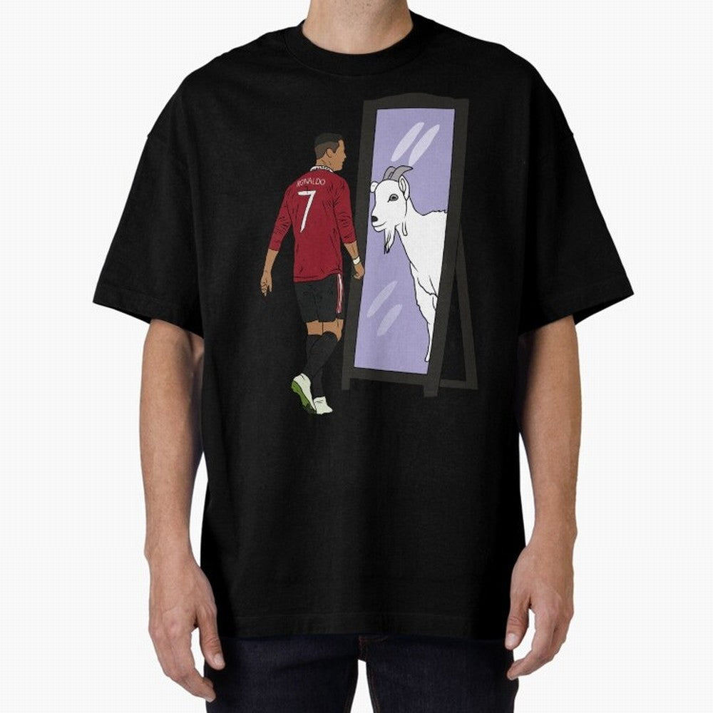 Cristiano Ronaldo Mirror GOAT Oversized T-Shirt Upgrade the FIFA World Cup 2026 Group Stage Journey through Neymar Highlights, Spain Pride, Vintage Soccer Flavor, Modern Football Stars, National Flags and Final Night Emotion; Made for Collectors