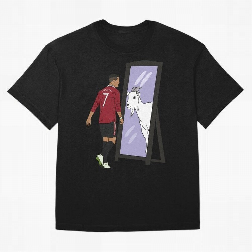Cristiano Ronaldo Mirror GOAT Oversized T-Shirt Upgrade the FIFA World Cup 2026 Group Stage Journey through Neymar Highlights, Spain Pride, Vintage Soccer Flavor, Modern Football Stars, National Flags and Final Night Emotion; Made for Collectors