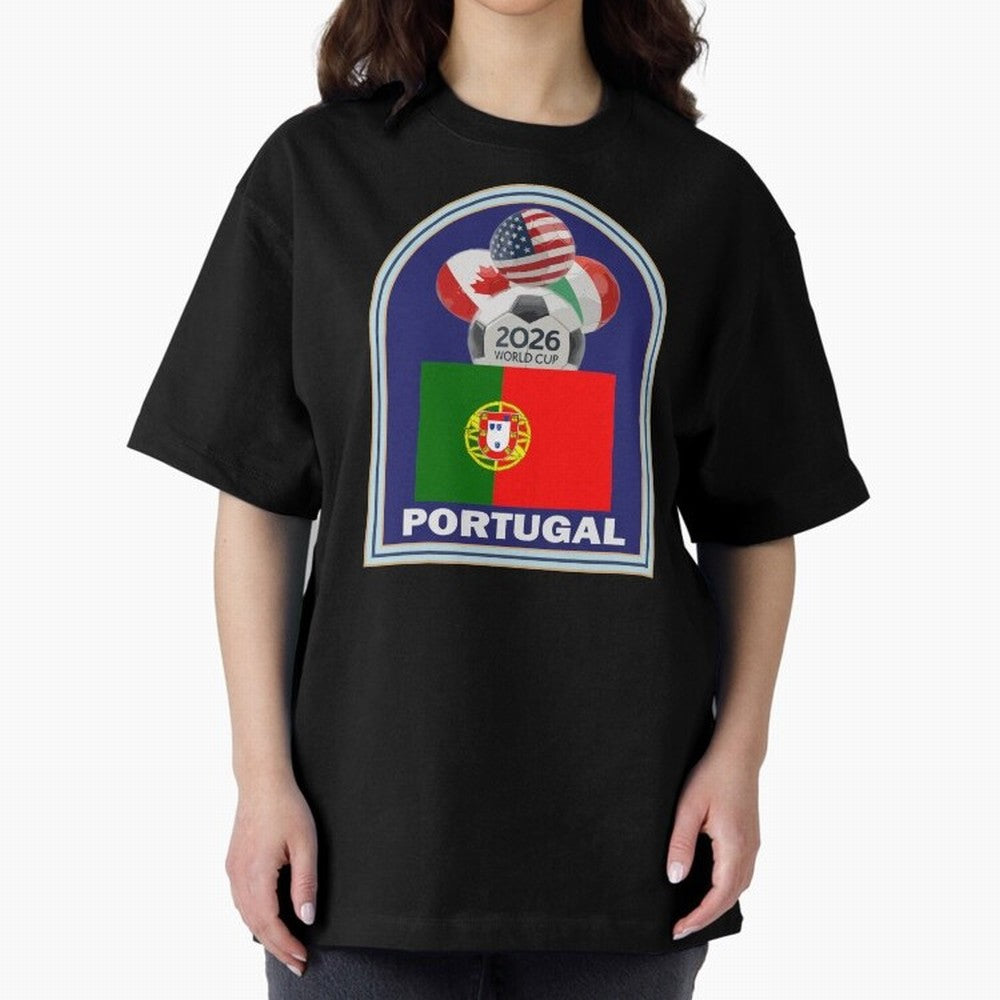 Portugal 2026 Soccer T-shirt Oversized T-Shirt Celebrate Football Dreams Across Global Football Passion for FIFA World Cup 2026, Capturing Mbappe and Neymar, England, Vintage Soccer Flavor, Modern Football Stars, National Flags and Final Night