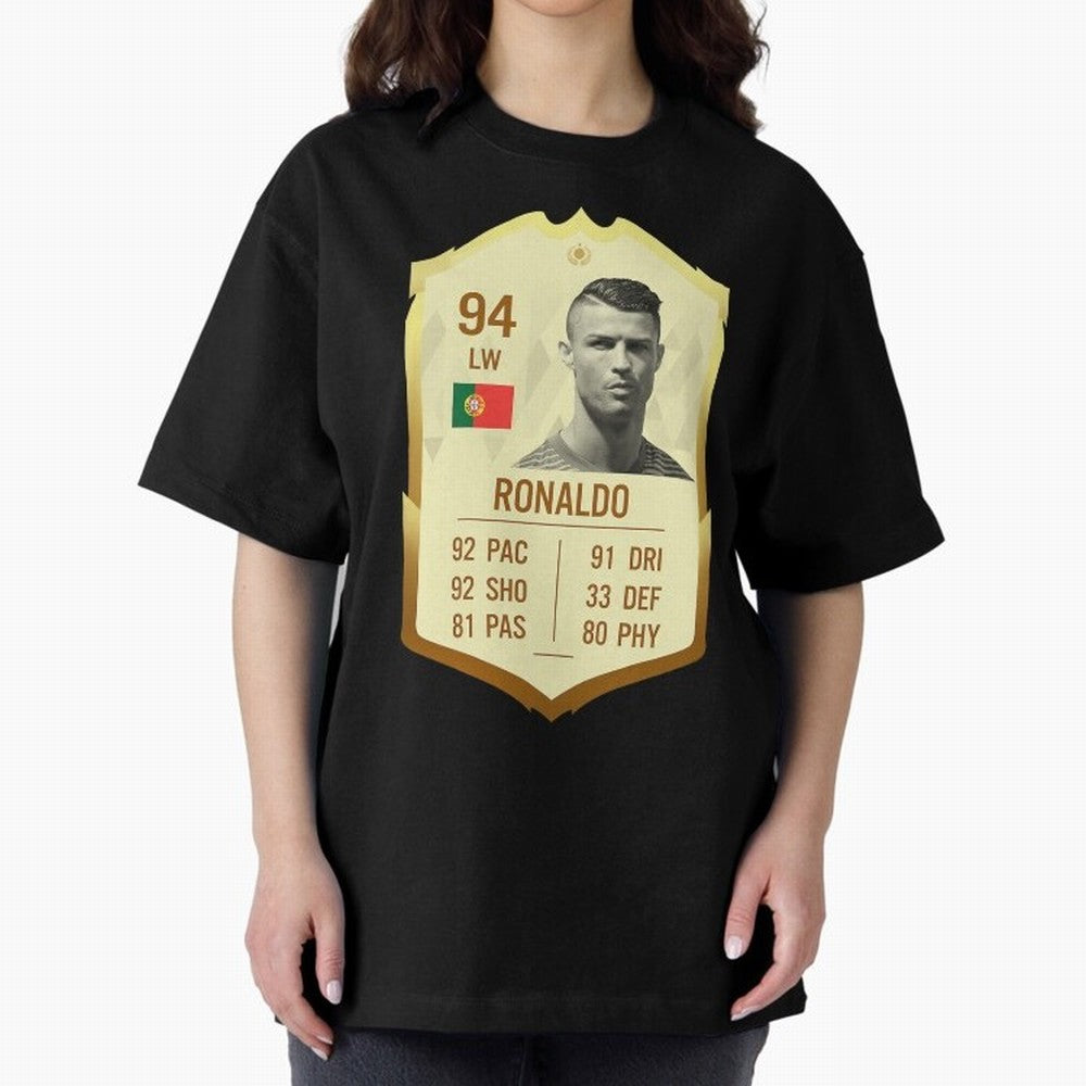 Cristiano Ronaldo Ultimate Card Oversized T-Shirt Show Your Stadium Side during Global Football Passion for FIFA World Cup 2026 Group Stage, Centered on Neymar, Haaland and Cristiano Ronaldo, Netherlands, Supporter Pride, Iconic Celebrations,