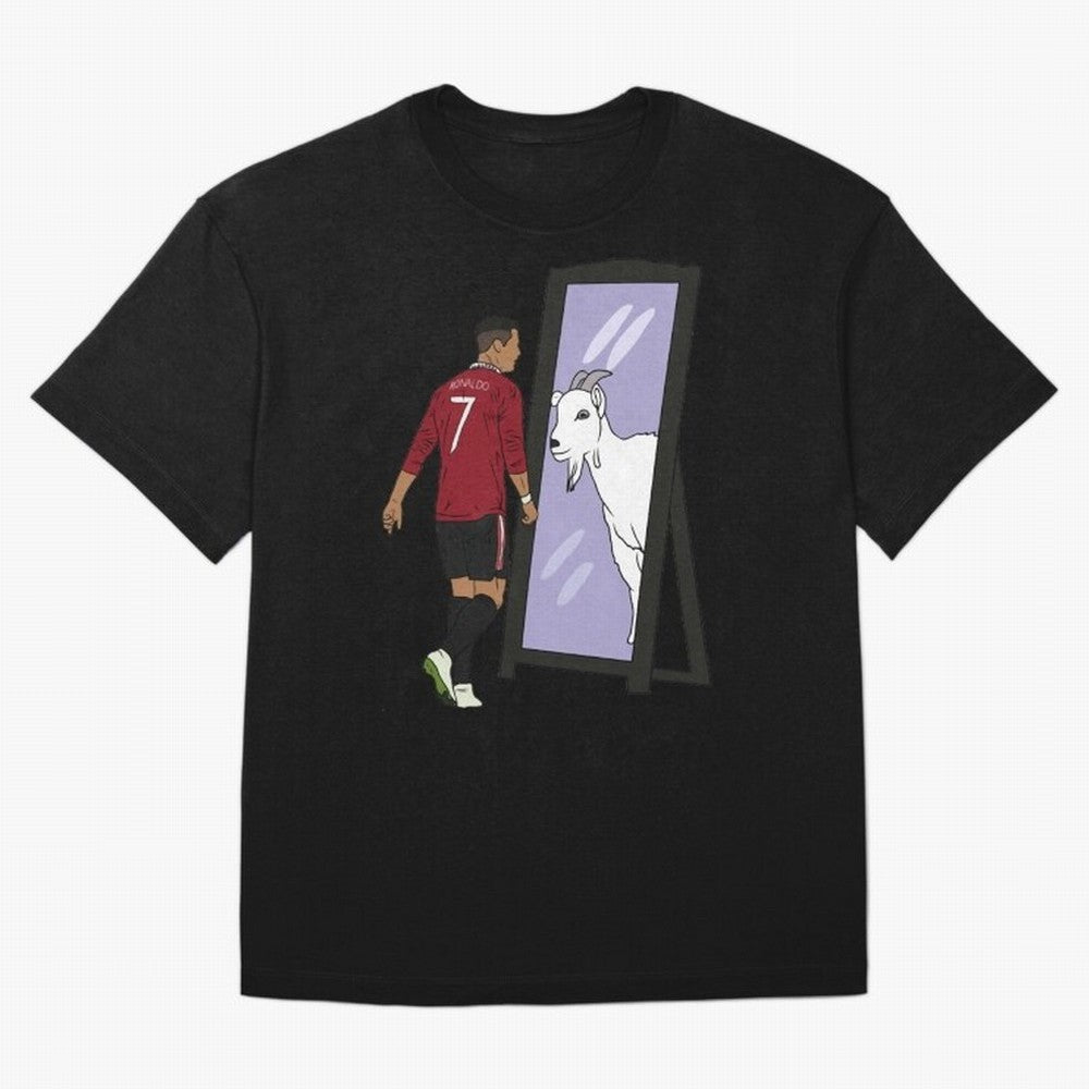 Cristiano Ronaldo Mirror GOAT Oversized T-Shirt Represent the FIFA World Cup 2026 Group Stage Journey through Mbappe Highlights, Spain Pride, Retro Football Energy, Iconic Rivalries, Trophy Chase Drama and Stadium Atmosphere; Ideal for Football