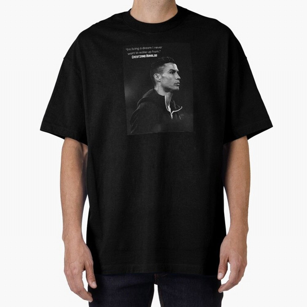 Cristiano Ronaldo motivational quote Oversized T-Shirt Spotlight Match Day Hype around FIFA World Cup 2026, Neymar, Haaland and Cristiano Ronaldo, Germany, Classic Soccer Heritage, Championship Pressure, Fan Loyalty and International Pride; Built