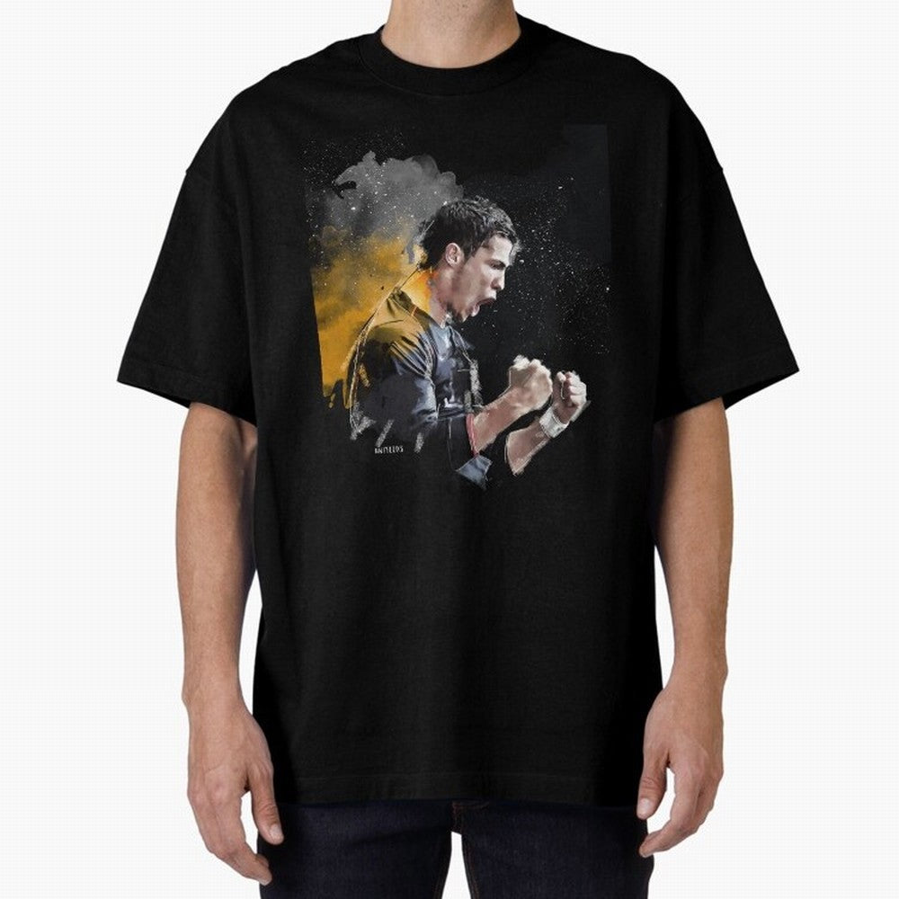 CRISTIANO RONALDO PAINTING Oversized T-Shirt Make Game Day About Global Football Passion for FIFA World Cup 2026, Centered on Messi, CR7 and Mbappe, Argentina, France and Brazil, Championship Spirit, Famous Goals, Roaring Crowds and International