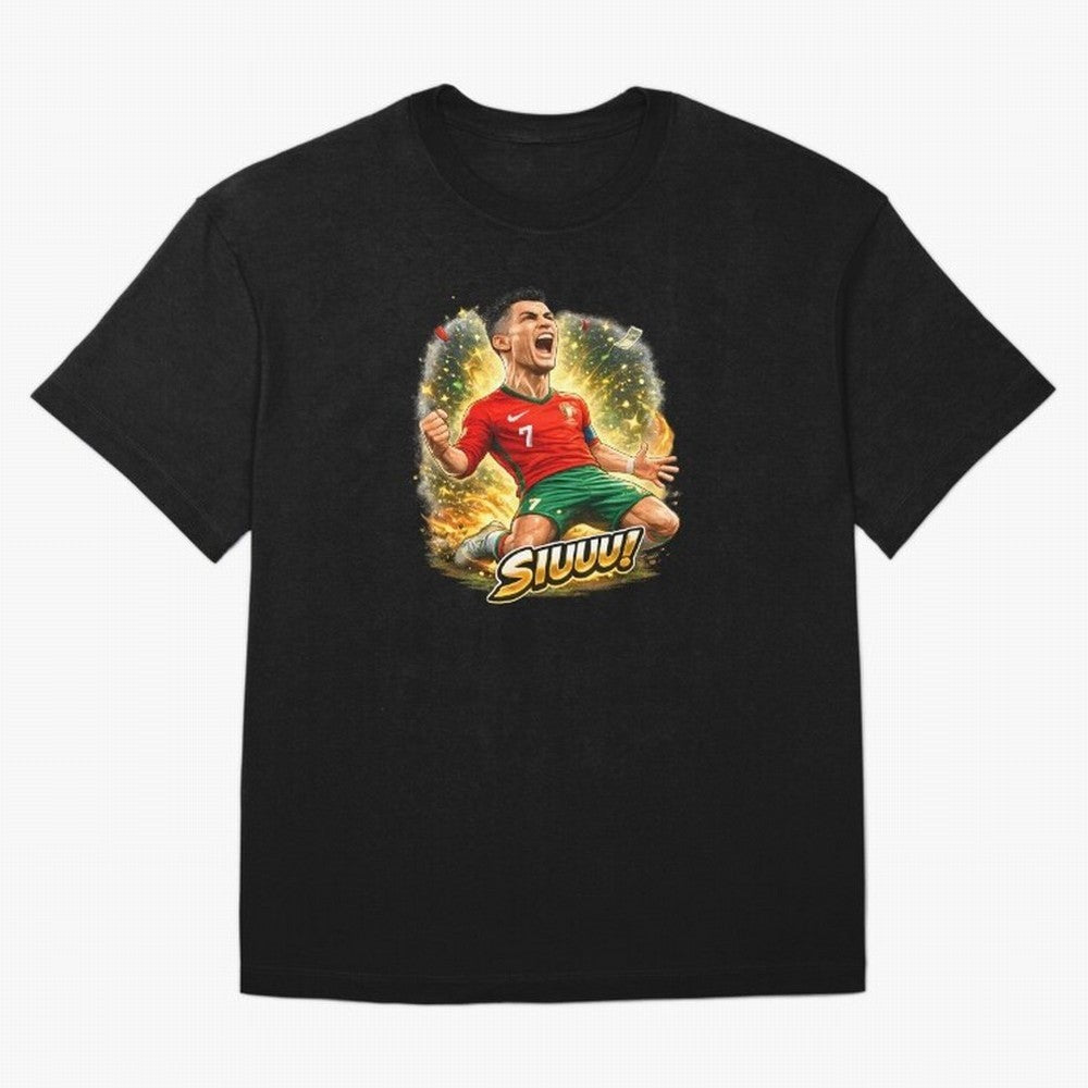 CR7 SIUUU Celebration Cartoon ¨C Legendary Football Goal Celebration Oversized T-Shirt Remember Iconic Moments from the FIFA World Cup 2026 Group Stage Journey through Cristiano Ronaldo, Haaland and CR7 Highlights, Brazil Pride, Classic Soccer