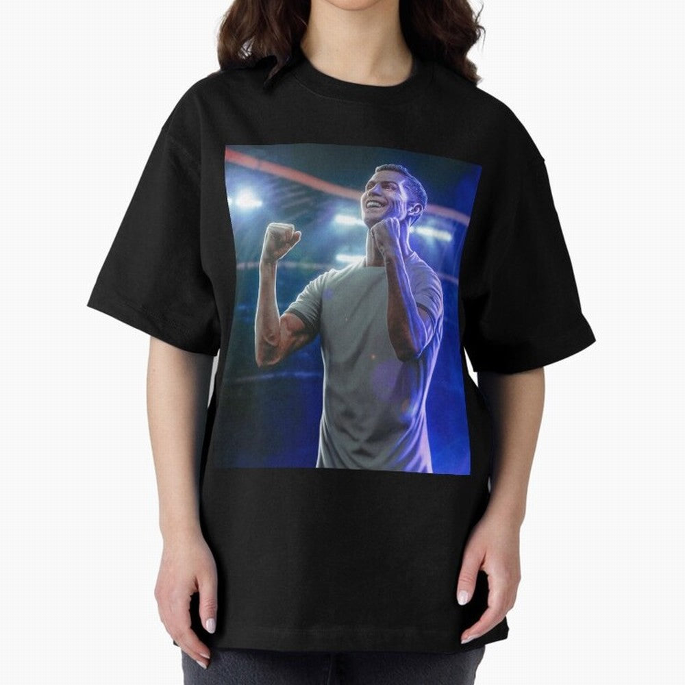 Cristiano Ronaldo Oversized T-Shirt Show Up for the Glory of Global Football Passion for FIFA World Cup 2026, Highlighting CR7 and Messi, Netherlands, Vintage Soccer Flavor, Modern Football Stars, National Flags and Final Night Emotion; Built for