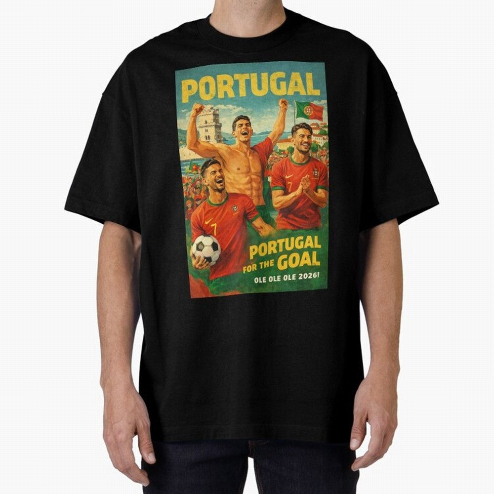 Portugal Lisbon Bel¨¦m Tower Cristiano Ronaldo FIFA World Cup Football Celebration Oversized T-Shirt Bring Match Day Fire to Match Day Hype around FIFA World Cup 2026 Group Stage, Cristiano Ronaldo, Haaland and CR7, Portugal, Soccer Culture,