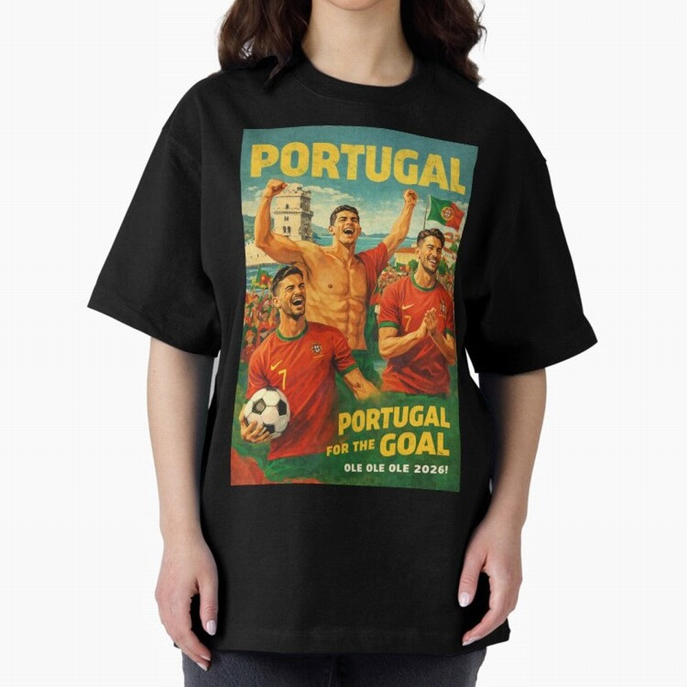 Portugal Lisbon Bel¨¦m Tower Cristiano Ronaldo FIFA World Cup Football Celebration Oversized T-Shirt Bring Match Day Fire to Match Day Hype around FIFA World Cup 2026 Group Stage, Cristiano Ronaldo, Haaland and CR7, Portugal, Soccer Culture,