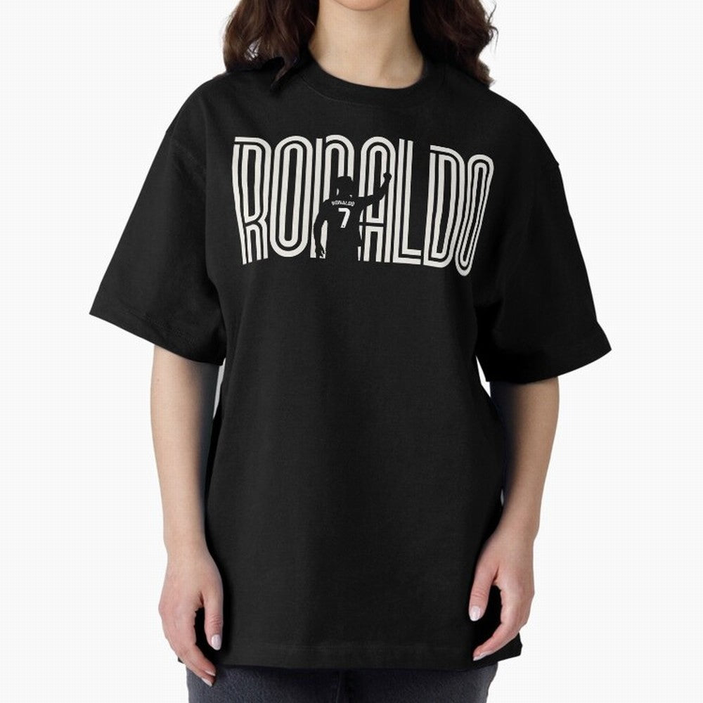 Fan Art - Cristiano Ronaldo (CR7) - Black Edition Oversized T-Shirt Support Your Favorite Stars during FIFA World Cup 2026 USA Canada Mexico for Fans of Neymar and Portugal, Spain and Germany, Bringing Soccer Culture, Superstar Moments, National