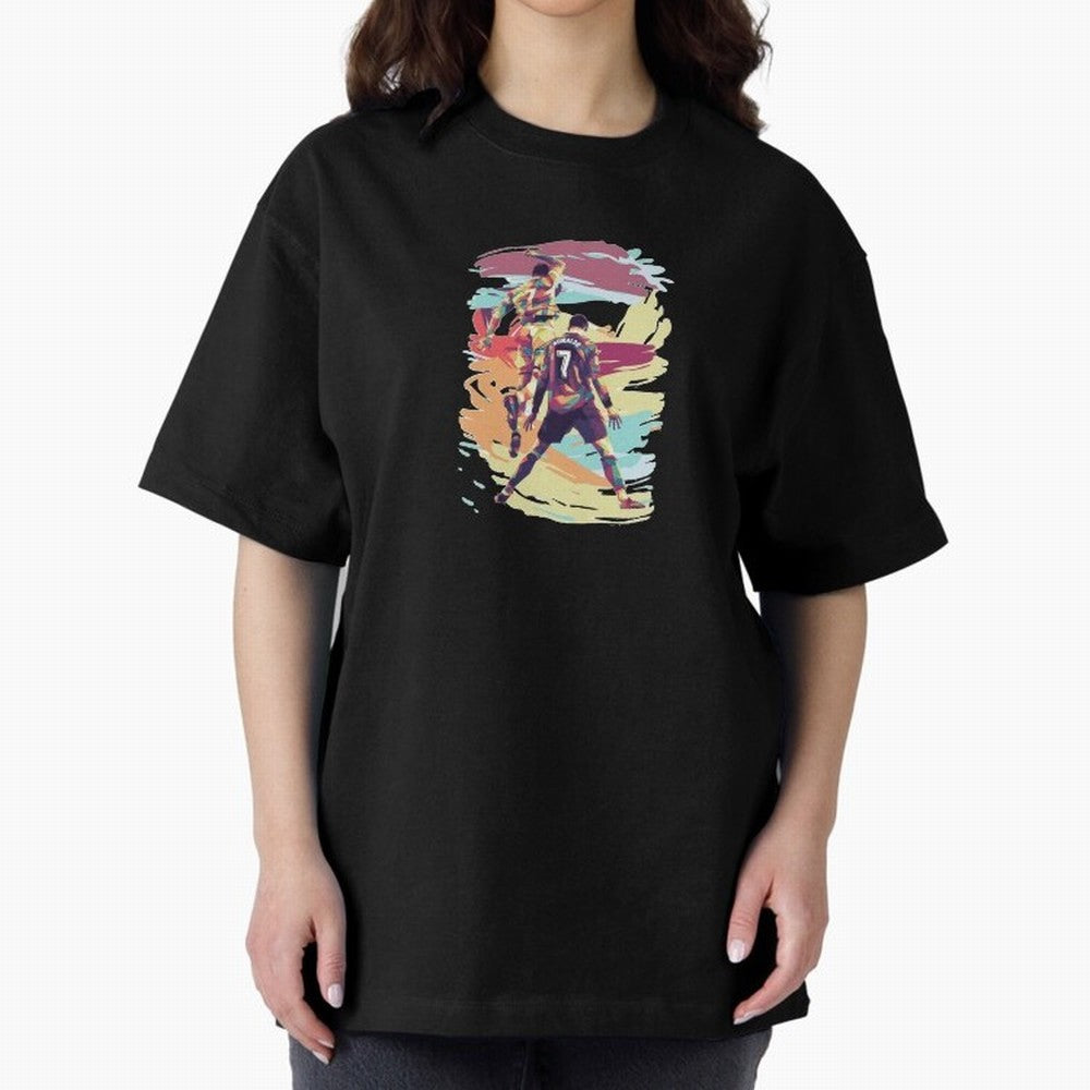 Illustration Cristiano Ronaldo CR7 Oversized T-Shirt Capture FIFA World Cup 2026 USA Canada Mexico for Fans of Neymar, Haaland and Cristiano Ronaldo and France, Bringing Championship Spirit, Famous Goals, Roaring Crowds and International Football