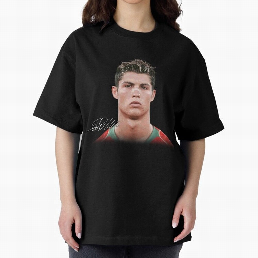 Cristiano Ronaldo T-Shirt Big Face Young Ronaldo Graphic Tee Oversized T-Shirt Stand Proud for Global Football Passion for FIFA World Cup 2026, Made for Haaland and Mbappe, Argentina, Global Supporter Spirit, Legendary Goals, National Colors and