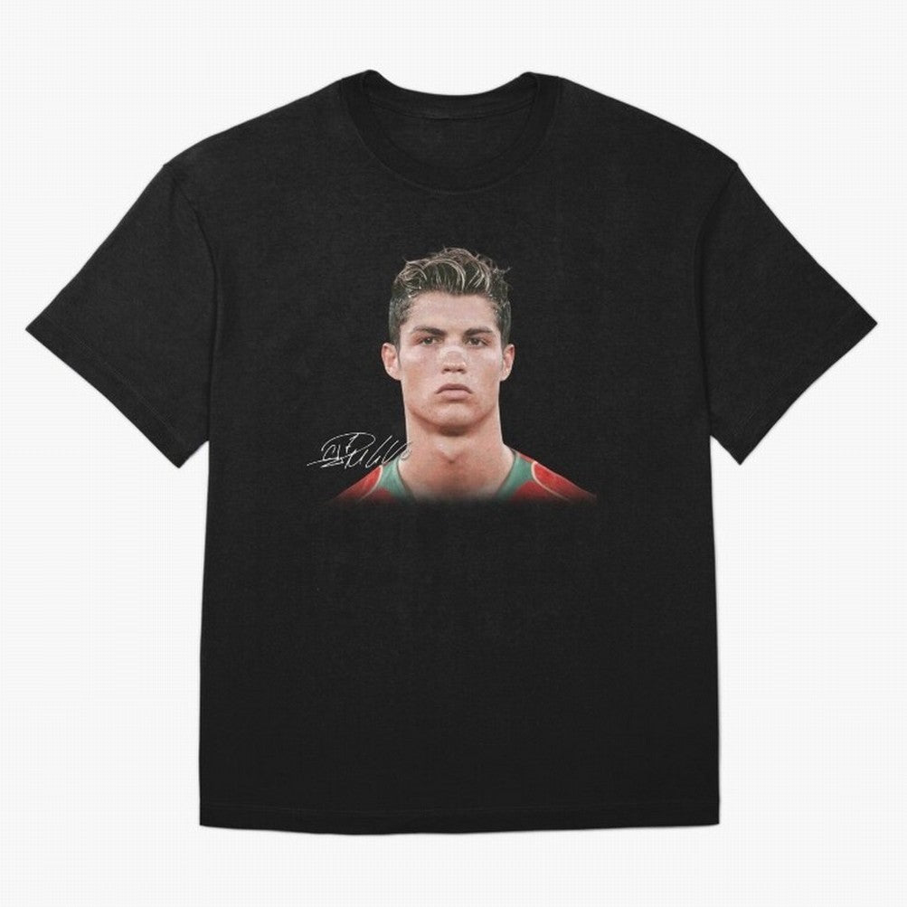Cristiano Ronaldo T-Shirt Big Face Young Ronaldo Graphic Tee Oversized T-Shirt Stand Proud for Global Football Passion for FIFA World Cup 2026, Made for Haaland and Mbappe, Argentina, Global Supporter Spirit, Legendary Goals, National Colors and