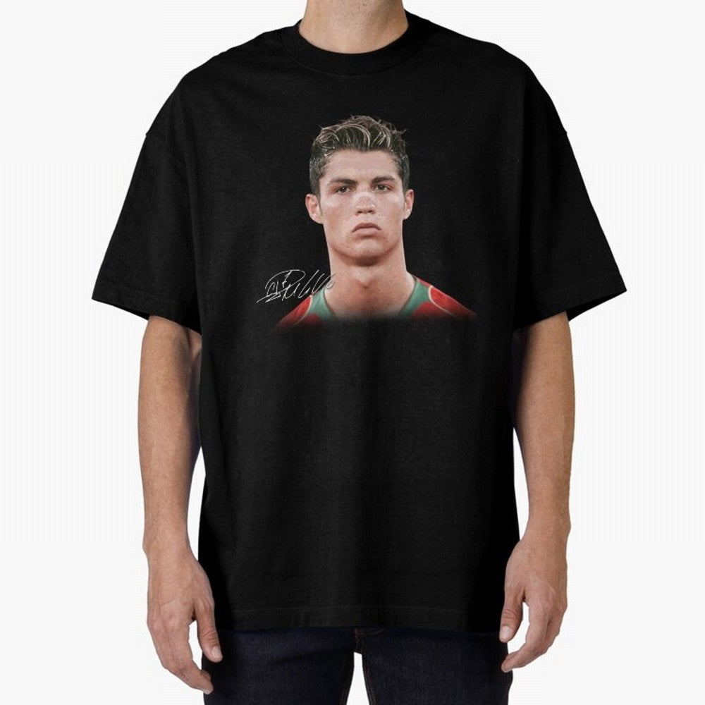 Cristiano Ronaldo T-Shirt Big Face Young Ronaldo Graphic Tee Oversized T-Shirt Stand Proud for Global Football Passion for FIFA World Cup 2026, Made for Haaland and Mbappe, Argentina, Global Supporter Spirit, Legendary Goals, National Colors and
