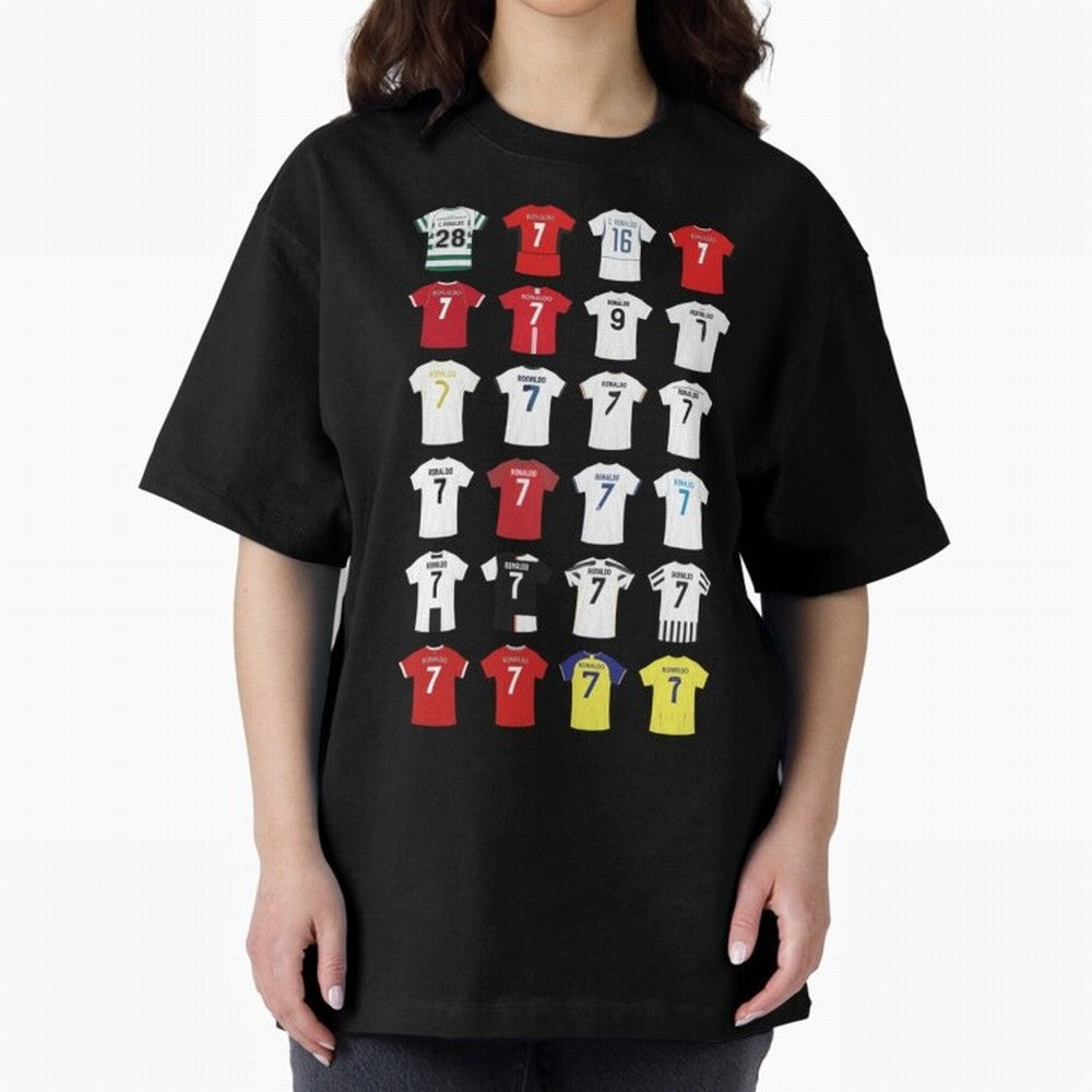 Cristiano Ronaldo Football Oversized T-Shirt Bring Trophy Dreams to Global Football Passion for FIFA World Cup 2026 Group Stage, Connected to Cristiano Ronaldo, Haaland and CR7, England, France and Netherlands, Stadium Memories, Football Loyalty,