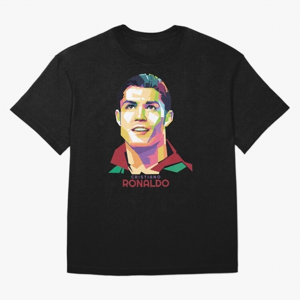 Geometric Celebrity Cristiano Ronaldo Oversized T-Shirt Keep Football History Alive during Global Football Passion for FIFA World Cup 2026 Group Stage, Built around Messi, Neymar and Mbappe, Netherlands, Supporter Pride, Iconic Celebrations,