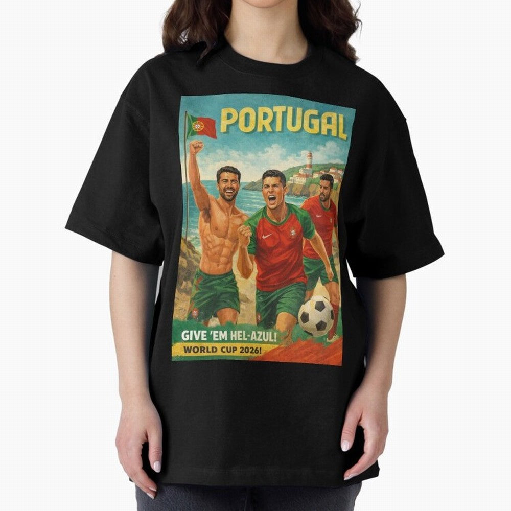Portugal Hel-Azul Spirit at Cabo da Roca and Bel¨¦m Tower for FIFA World Cup 2026 Oversized T-Shirt Elevate Global Football Passion for FIFA World Cup 2026 Group Stage, Made for Messi, England, France and Netherlands, Stadium Memories, Football