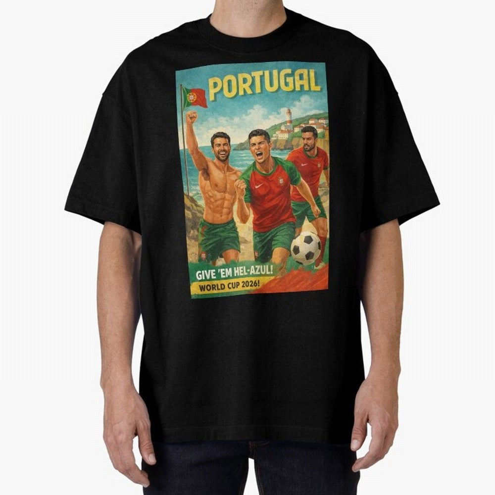 Portugal Hel-Azul Spirit at Cabo da Roca and Bel¨¦m Tower for FIFA World Cup 2026 Oversized T-Shirt Elevate Global Football Passion for FIFA World Cup 2026 Group Stage, Made for Messi, England, France and Netherlands, Stadium Memories, Football