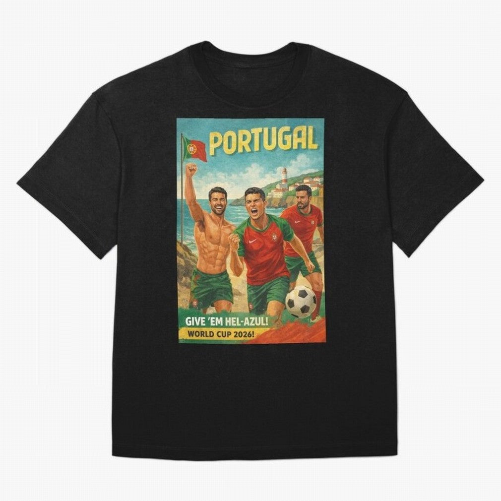 Portugal Hel-Azul Spirit at Cabo da Roca and Bel¨¦m Tower for FIFA World Cup 2026 Oversized T-Shirt Elevate Global Football Passion for FIFA World Cup 2026 Group Stage, Made for Messi, England, France and Netherlands, Stadium Memories, Football