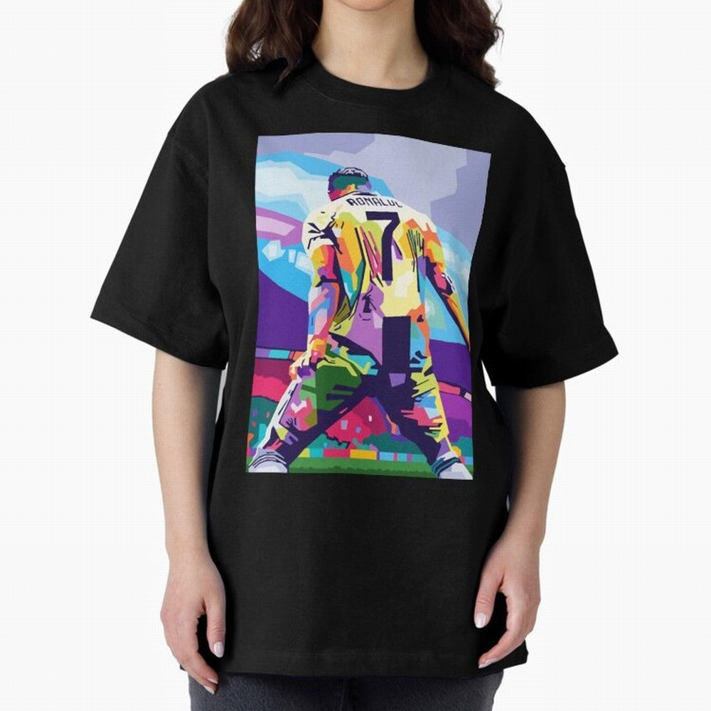 Cristiano Ronaldo Celebration Wpap Pop Art Oversized T-Shirt Support FIFA World Cup 2026 USA Canada Mexico for Fans of Mbappe and Argentina, France and Brazil, Bringing Stadium Memories, Football Loyalty, International Chants and Championship