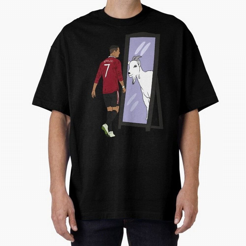 Cristiano Ronaldo Mirror GOAT Oversized T-Shirt Celebrate Rivalries and Pride in FIFA World Cup 2026 USA Canada Mexico for Fans of Cristiano Ronaldo, Haaland and CR7 and Portugal, Spain and Germany, Bringing Football Festival Excitement, Trophy