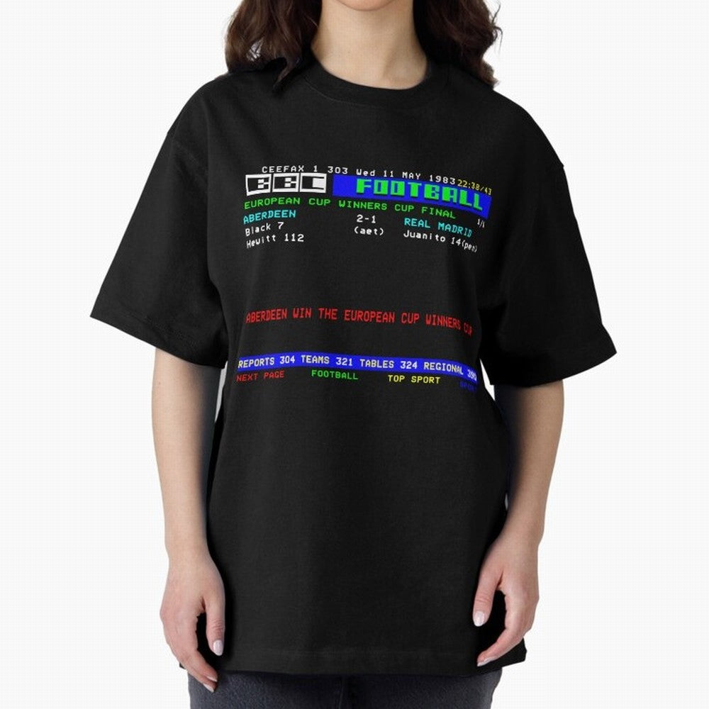 Aberdeen Cup Winners Cup Final 1983 CEEFAX Oversized T-Shirt Represent the Passion of FIFA World Cup 2026 Group Stage Spirit, Featuring Portugal, Haaland and Mbappe, Football Passion, Legendary Performances, Festival Vibes and Supporter Community;