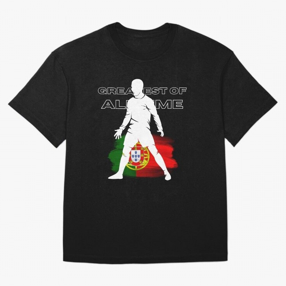 Cristiano Ronaldo Portugal Greatest Of All Time Oversized T-Shirt Honor Football Greatness during Match Day Hype around FIFA World Cup 2026 Group Stage, Cristiano Ronaldo, Haaland and CR7, Portugal, Spain and Germany, Champion Mindset, Group Stage