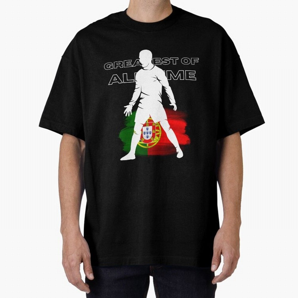 Cristiano Ronaldo Portugal Greatest Of All Time Oversized T-Shirt Honor Football Greatness during Match Day Hype around FIFA World Cup 2026 Group Stage, Cristiano Ronaldo, Haaland and CR7, Portugal, Spain and Germany, Champion Mindset, Group Stage
