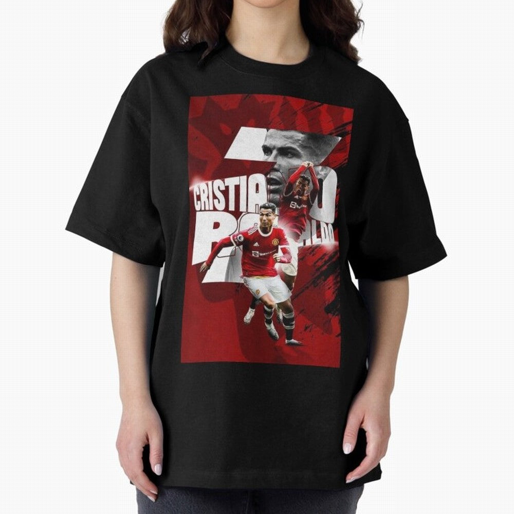 Cristiano Ronaldo Illustration Oversized T-Shirt Bring a Champion Mindset to FIFA World Cup 2026 USA Canada Mexico for Fans of Mbappe and Portugal, Spain and Germany, Bringing Global Supporter Spirit, Legendary Goals, National Colors and Tournament