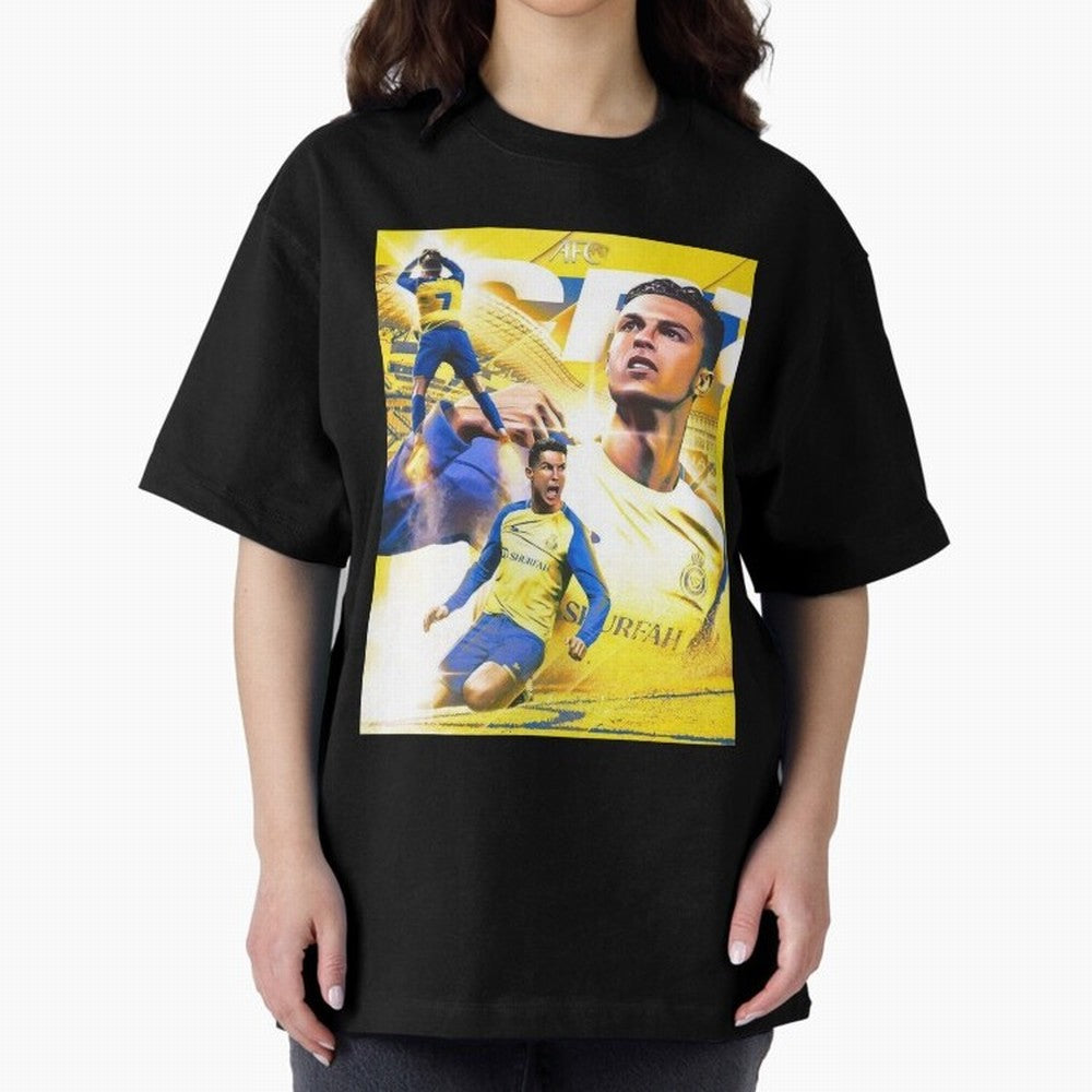 Cristiano Ronaldo Al-Nassr Football Club Oversized T-Shirt Follow the FIFA World Cup 2026 USA Canada Mexico Journey through Cristiano Ronaldo, Haaland and CR7 Highlights, Spain and Netherlands Pride, Champion Mindset, Group Stage Buzz, Knockout