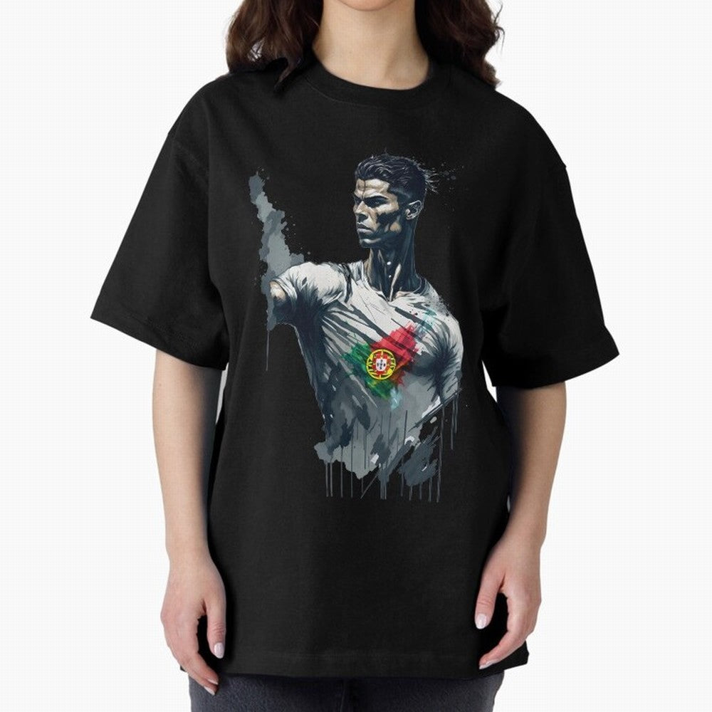 Cristiano Ronaldo splash art Oversized T-Shirt Celebrate the Next Chapter of FIFA World Cup 2026 USA Canada Mexico Spirit, Capturing Argentina and Brazil, CR7 and Messi, Soccer Culture, Superstar Moments, National Team Dreams and Competitive Fire;