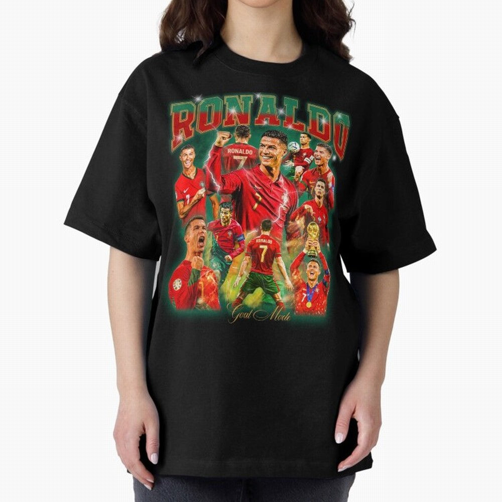 Ronaldo Vintage Bootleg Design Oversized T-Shirt Celebrate Fan Culture around Global Football Passion for FIFA World Cup 2026 USA Canada Mexico, Filled with Mbappe, Argentina and Brazil, Fan Favorite Moments, National Team Passion, Big Match Drama