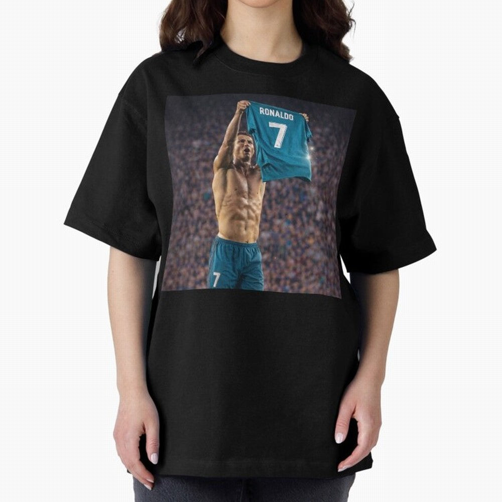 Ronaldo Holding Number Seven Shirt Oversized T-Shirt Get Ready for Global Football Passion for FIFA World Cup 2026 USA Canada Mexico, Driven by Cristiano Ronaldo, Spain, Football Festival Excitement, Trophy Ambitions, Country Rivalries and Star