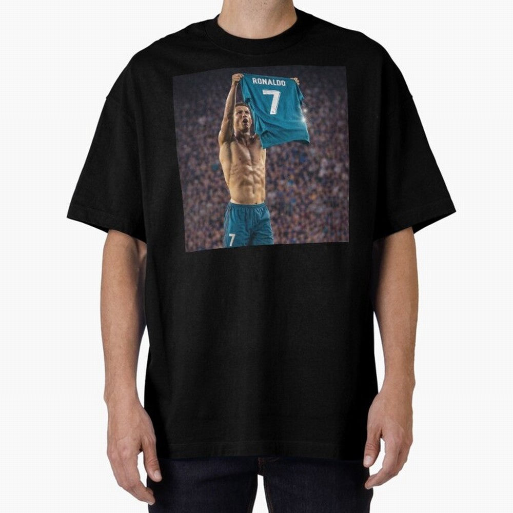 Ronaldo Holding Number Seven Shirt Oversized T-Shirt Get Ready for Global Football Passion for FIFA World Cup 2026 USA Canada Mexico, Driven by Cristiano Ronaldo, Spain, Football Festival Excitement, Trophy Ambitions, Country Rivalries and Star