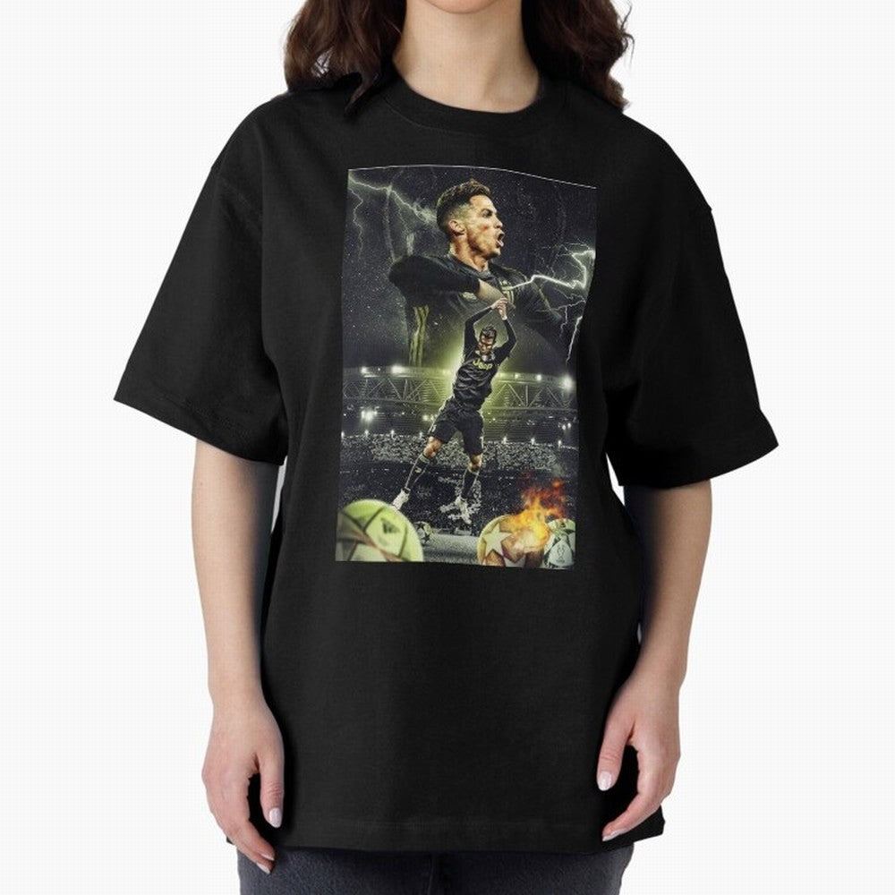Ronaldo Illustration iPhone Case Oversized T-Shirt Show Match Day Excitement for Match Day Hype around FIFA World Cup 2026, CR7 and Messi, Spain, Championship Spirit, Famous Goals, Roaring Crowds and International Football Unity; Great for Watch
