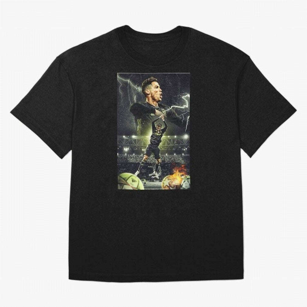 Ronaldo Illustration iPhone Case Oversized T-Shirt Show Match Day Excitement for Match Day Hype around FIFA World Cup 2026, CR7 and Messi, Spain, Championship Spirit, Famous Goals, Roaring Crowds and International Football Unity; Great for Watch