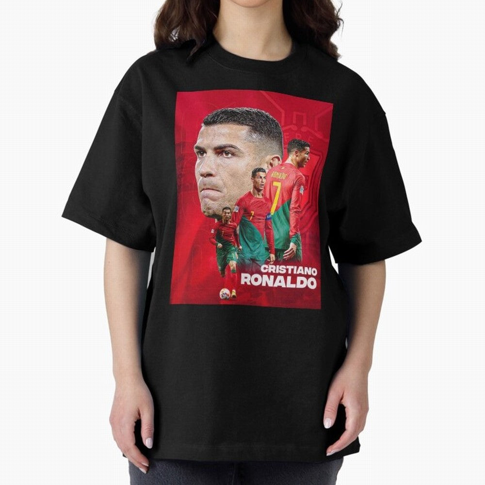CRISTIANO RONALDO WORLD CUP 2022 Oversized T-Shirt Represent FIFA World Cup 2026 Spirit, Highlighting Argentina and Brazil, Messi, CR7 and Mbappe, Vintage Soccer Flavor, Modern Football Stars, National Flags and Final Night Emotion; Made for Die