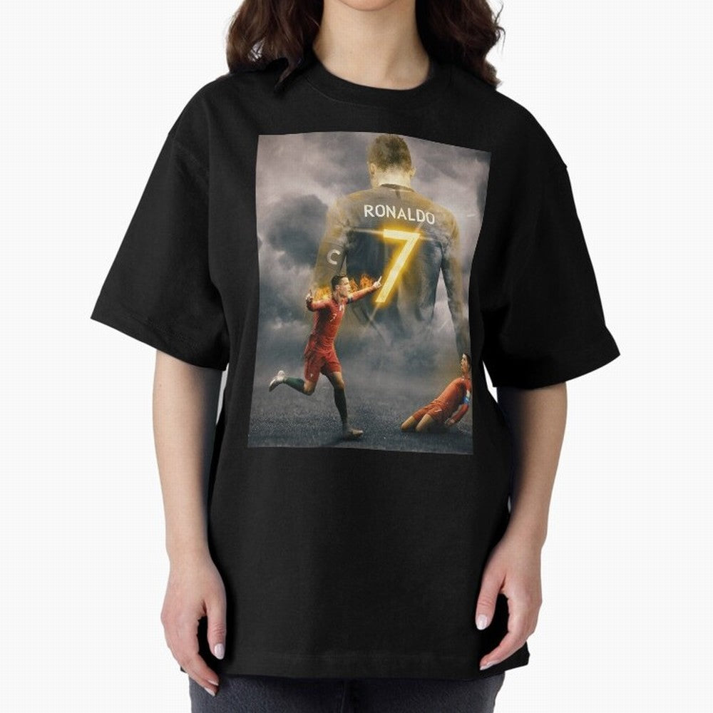 Art CR7 Wallpaper Oversized T-Shirt Capture Stadium Memories from FIFA World Cup 2026 USA Canada Mexico with CR7 and Messi, Argentina and Brazil Energy, Stadium Chants, National Pride, Trophy Dreams and Unforgettable Football Memories; Perfect for