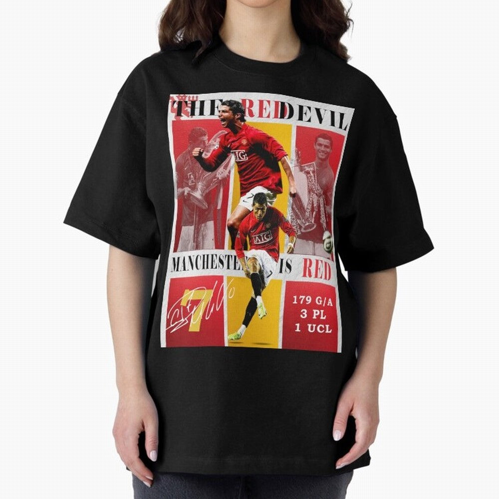 Cristiano Ronaldo 2008 Manchester United Poster Oversized T-Shirt Celebrate Golden Goal Energy in Match Day Hype around FIFA World Cup 2026, Messi, Argentina and Brazil, Football Passion, Legendary Performances, Festival Vibes and Supporter
