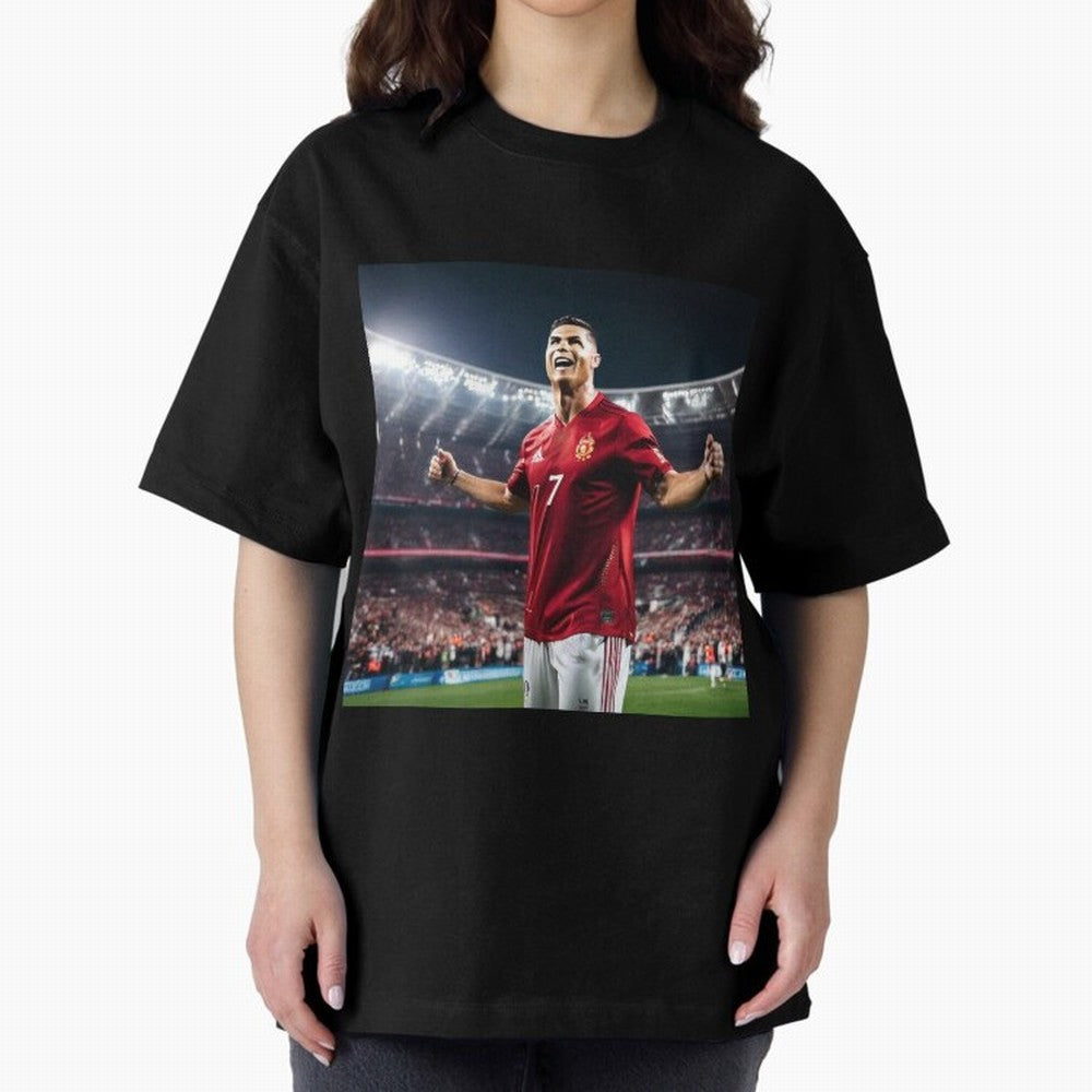 cristiano ronaldo celebrates goal Oversized T-Shirt Follow FIFA World Cup 2026 USA Canada Mexico Connected to Messi, Spain Energy, Vintage Soccer Flavor, Modern Football Stars, National Flags and Final Night Emotion; Created for Match Day Parties,