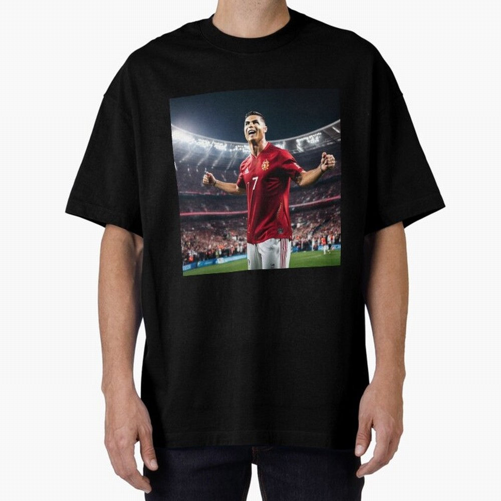 cristiano ronaldo celebrates goal Oversized T-Shirt Follow FIFA World Cup 2026 USA Canada Mexico Connected to Messi, Spain Energy, Vintage Soccer Flavor, Modern Football Stars, National Flags and Final Night Emotion; Created for Match Day Parties,